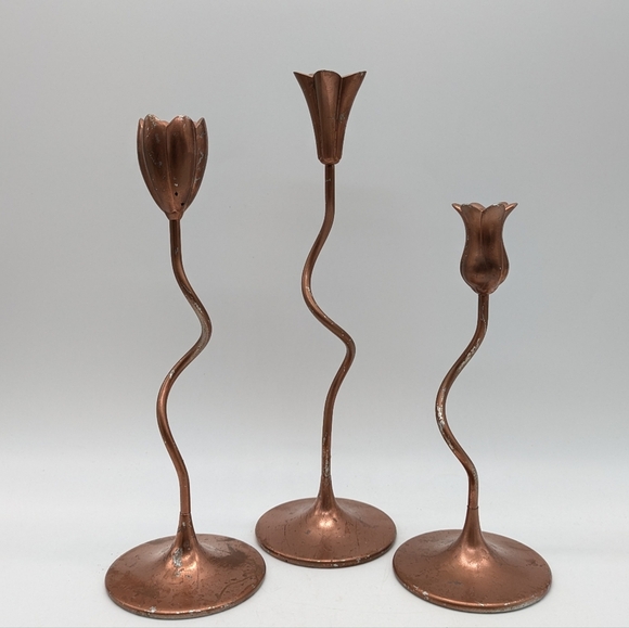 Set Of 3 Flower Mini Candlestick Holders - Picture 1 of 9